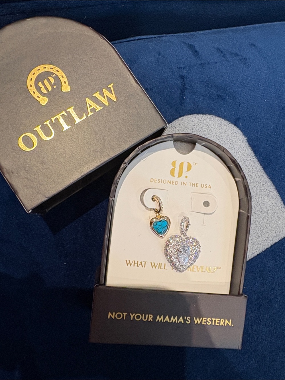Outlaw Heart Charm Necklace Set in Turquoise and Silver